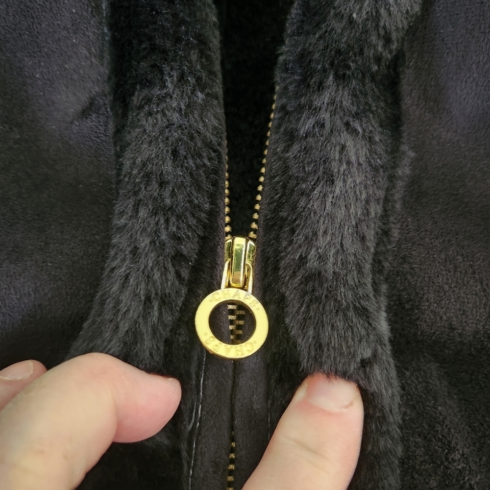 Chaps Faux Suede black Vest, Faux fur trim, Sz 2X - Picture 5 of 10